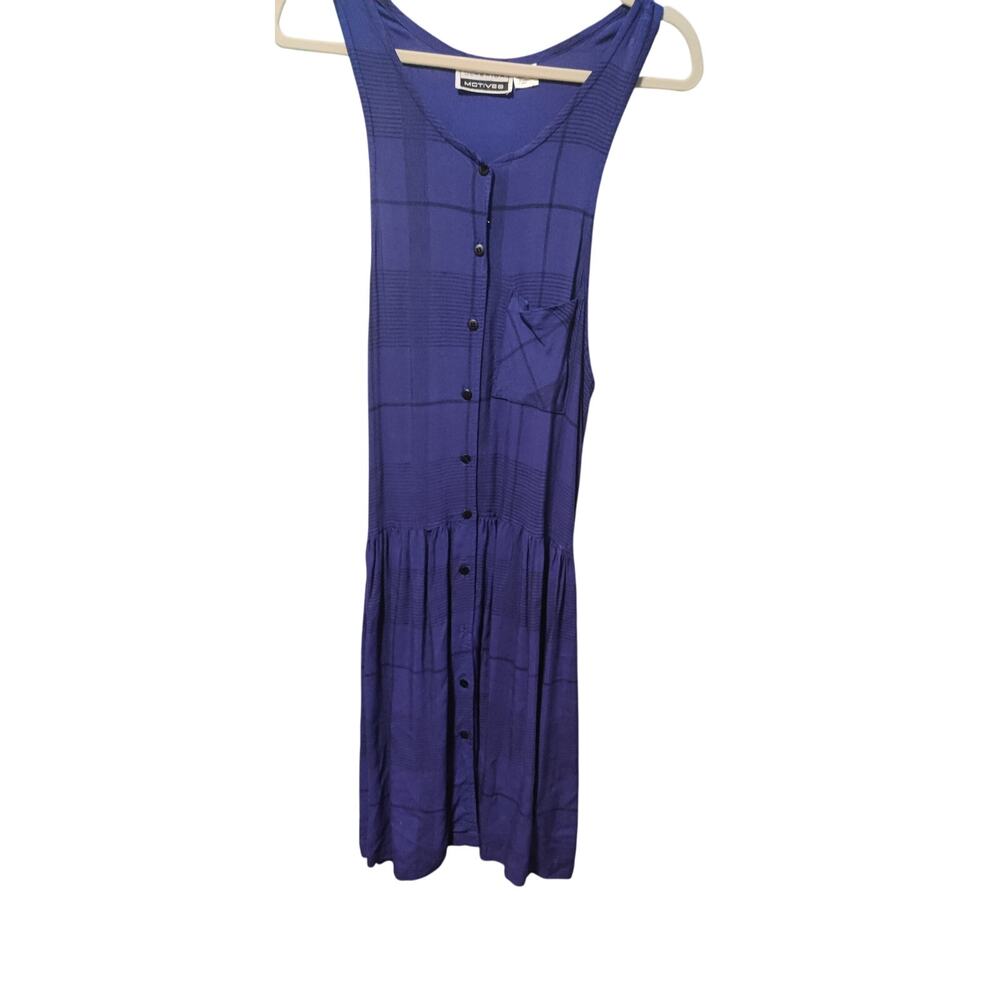 Ulterior Motives Vintage 90s Button Down Tank Dress Indigo Black Pockets Small